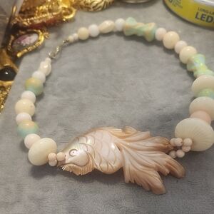 Elegant Fish Pendant Necklace..mother Pearl Fish Pendant..beads Are French Ivory